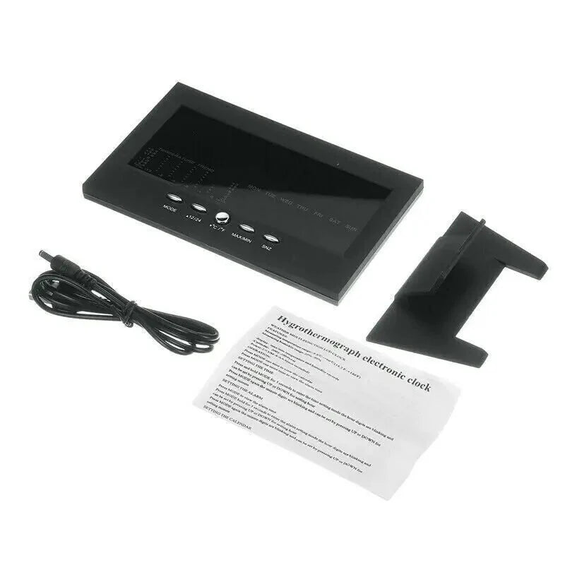 LED Digital Alarm Clock Snooze Calendar Thermometer Hygrometer Weather Display Anti Spier