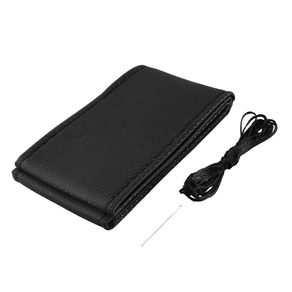 Genuine Leather DIY Car Steering Wheel Cover Anti-slip For 15"/38 cm Black US Anti Spier