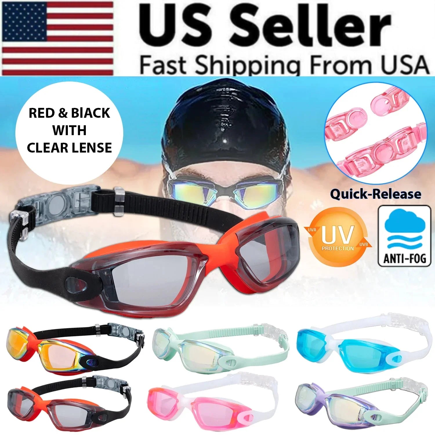 Clear Comfortable Swimming Goggles UV- Anti-Fog Swim Glasses Mirror Adult & Kids Anti Spier