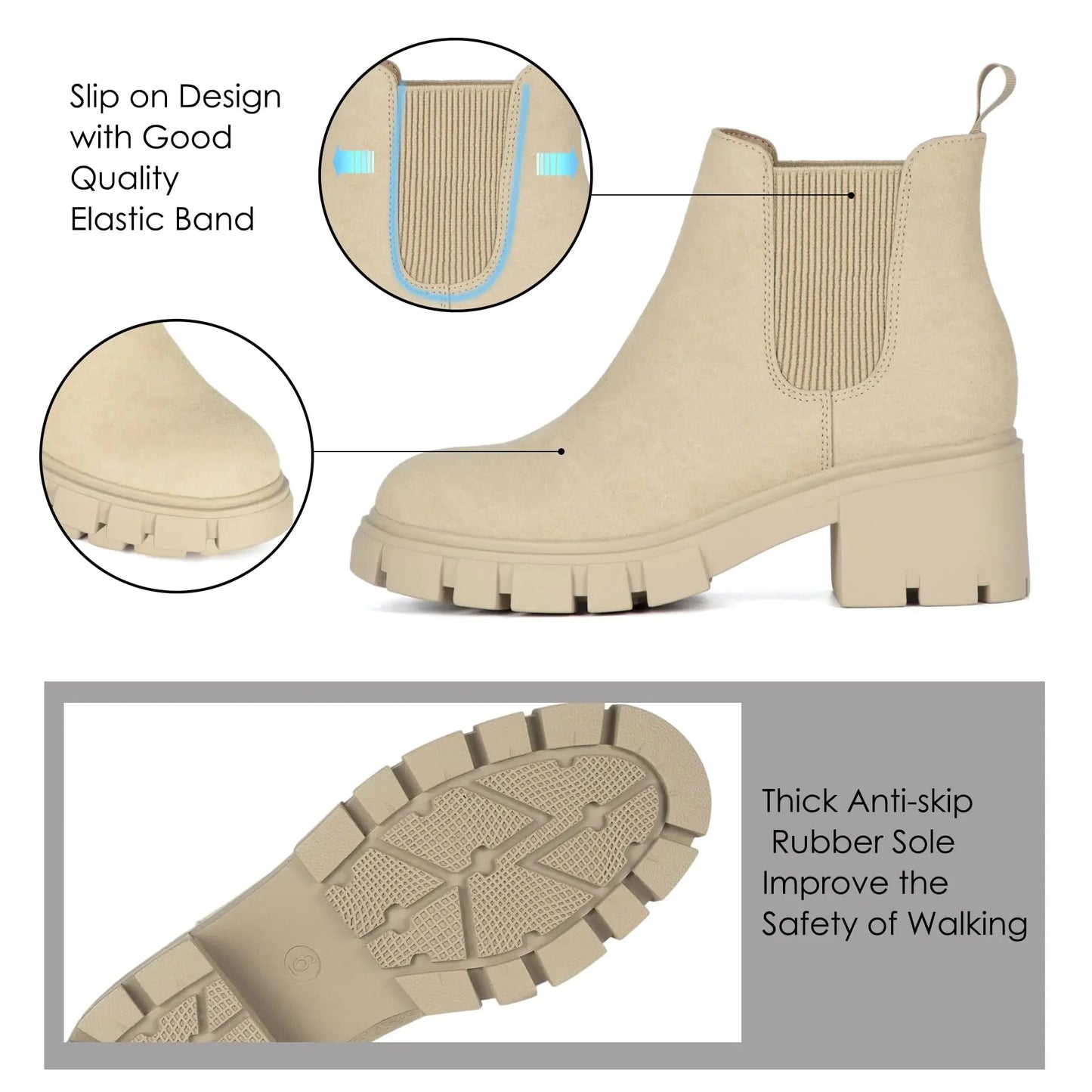 Athlefit Women's Chelsea Boots Fashion Lug Sole Chunky Heel Slip on Elastic Ankle Booties 10 Apricot Anti Spier