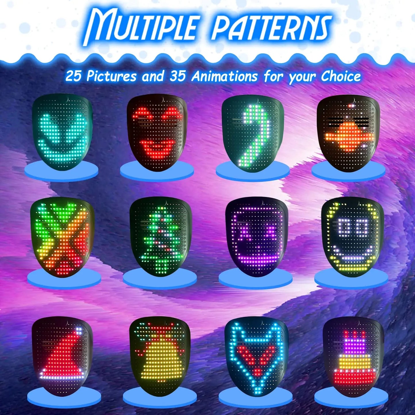 Depointer Life Led Mask with Gesture Sensing,Unisex LED Lighted Face Transforming Mask for Costume Cosplay Party Masquerade Music Mask Rechargeable Anti Spier