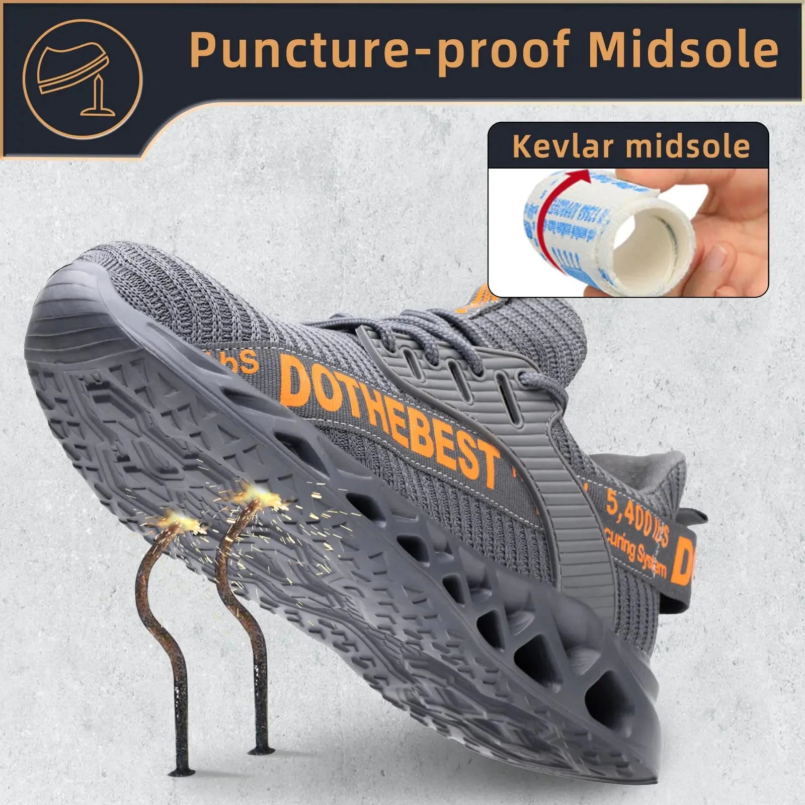 Furuian Steel Toe Sneakers for Men Women Lightweight Safety Shoes Comfortable Puncture Proof Slip On Indestructible Work Shoes 6.5 Women/5 Men Waterproof Grey Anti Spier