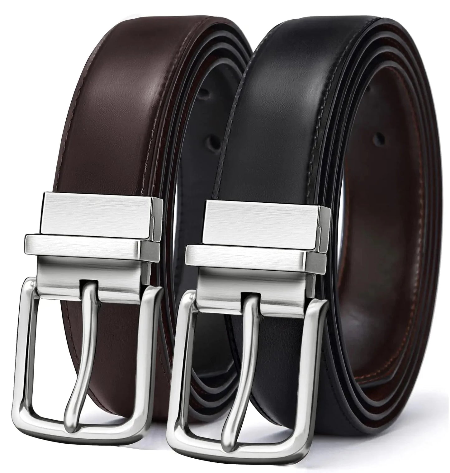 BULLIANT Men's Belt,Reversible Belt 1.25" For Gift Mens Casual Golf Dress pants shirts,One Reverse For 2 Sides Black/Antique Coffee1033 34"-36"Waist Adjustable Anti Spier