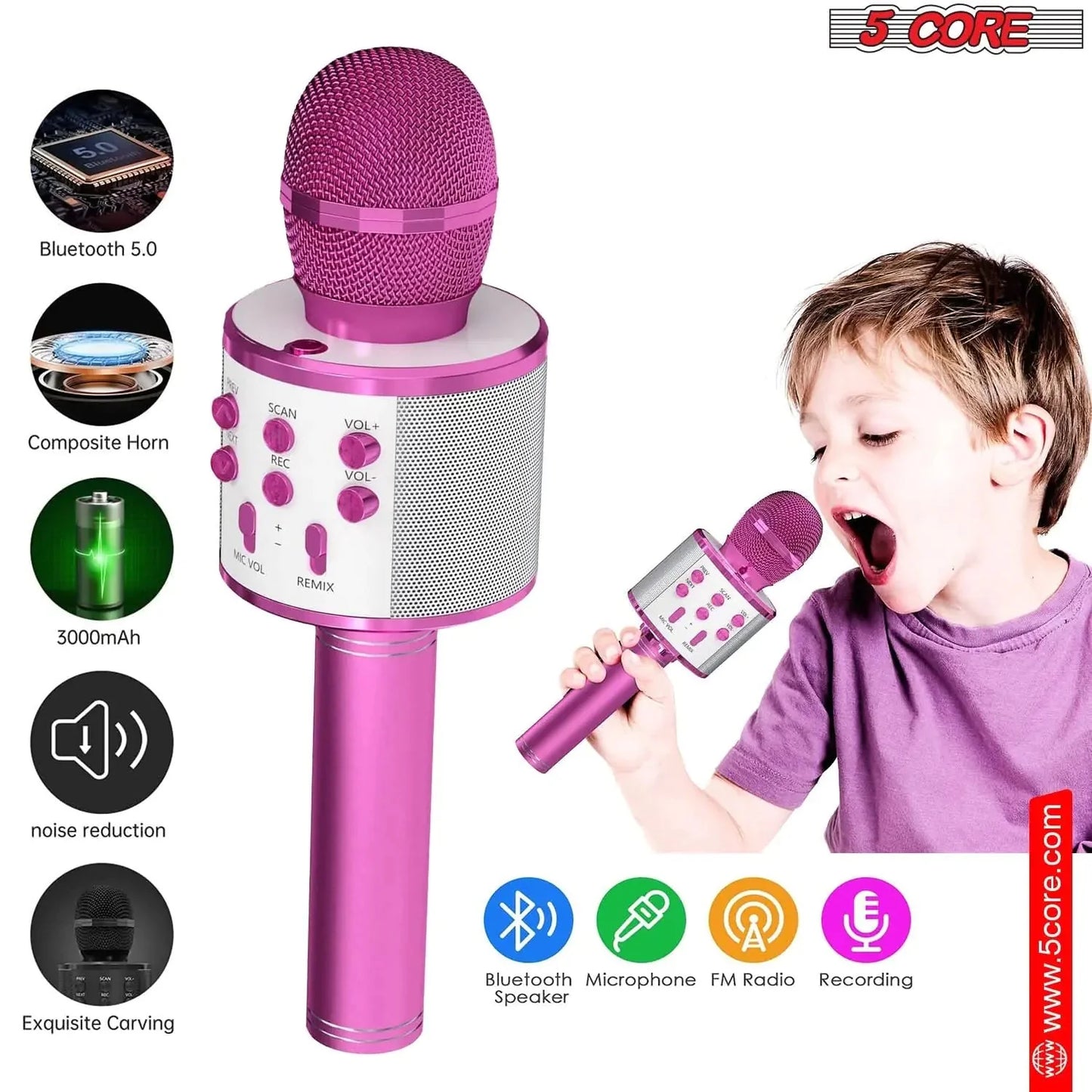 5Core Wireless Karaoke Microphone Bluetooth Mic Portable Handheld Microfonos Inalambricos Anti Spier