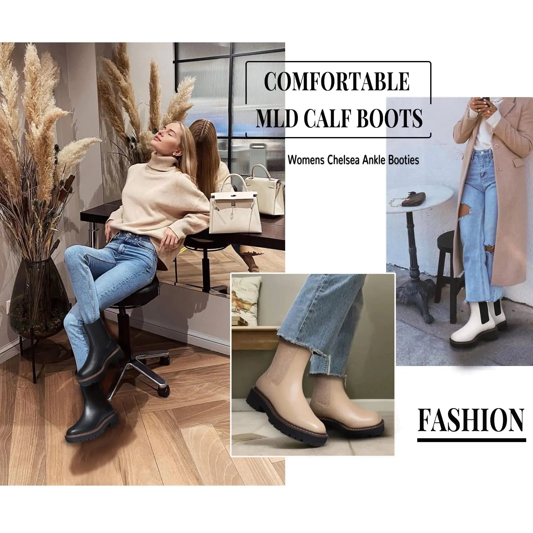 Athlefit Women's Chelsea Ankle Boots Platform Slip On Chunky Heel Lug Sole Leather Booties 9.5 Khaki Anti Spier