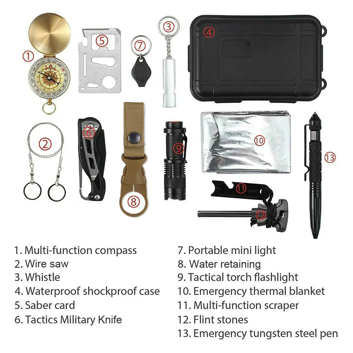 14 in 1 Outdoor Emergency Survival And Safety Gear Kit Camping Tactical Tools SOS EDC Case Anti Spier