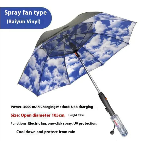 Cooling Spray Sun Umbrella With Fan And Sprinkler Anti Spier