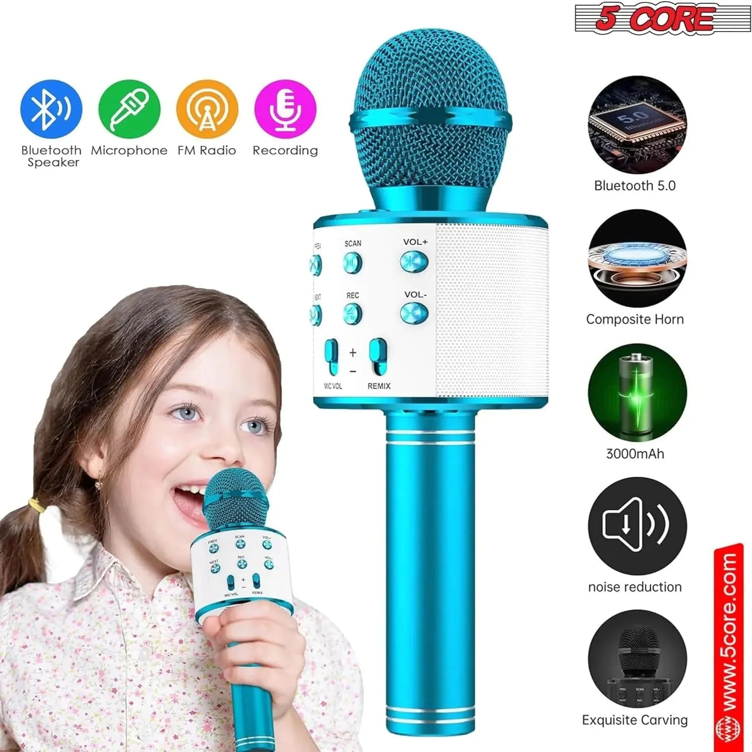 5Core Wireless Karaoke Microphone Bluetooth Mic Portable Handheld Microfonos Inalambricos Anti Spier
