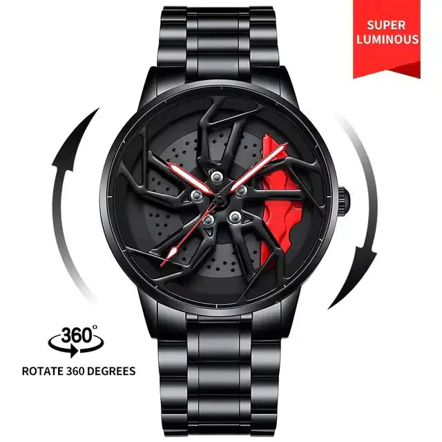 360° Rotating Car Wheel Men's Watch Anti Spier