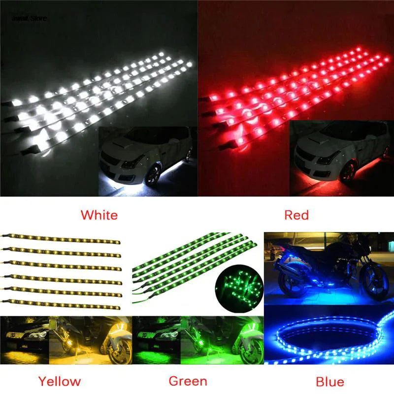 Lot Waterproof 12''/15 DC 12V Motor LED Strip Underbody Light For Car Motorcycle Anti Spier