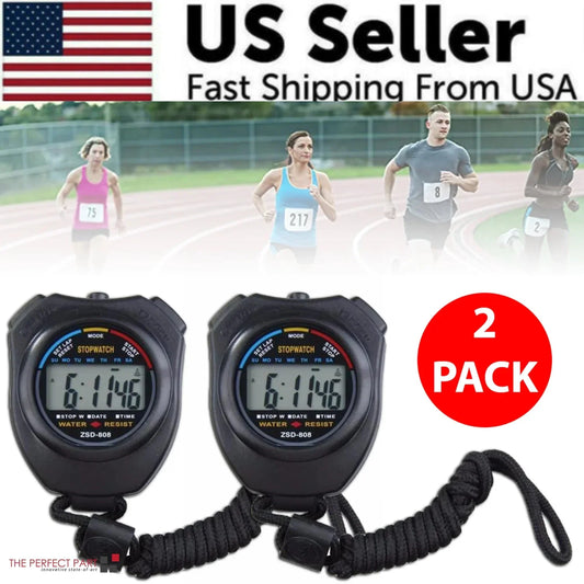2PCS SET Digital Stopwatch Sports Counter Chronograph Date Timer Odometer Watch Anti Spier