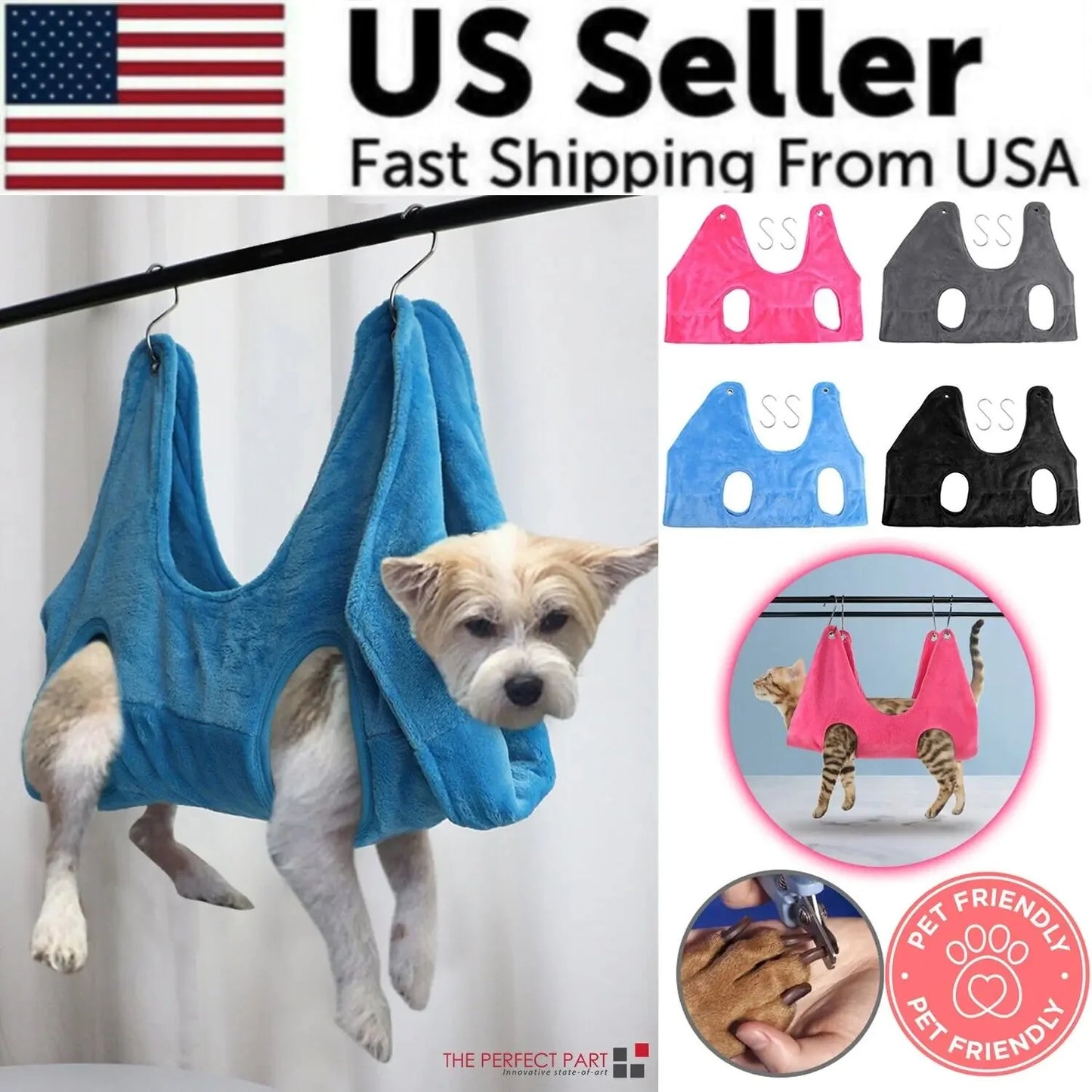 Portable Pet Dog Cat Grooming Hanging Hammock Harness Breathable Groom Helper US Anti Spier