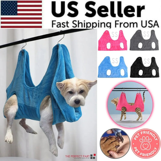 Portable Pet Dog Cat Grooming Hanging Hammock Harness Breathable Groom Helper US Anti Spier