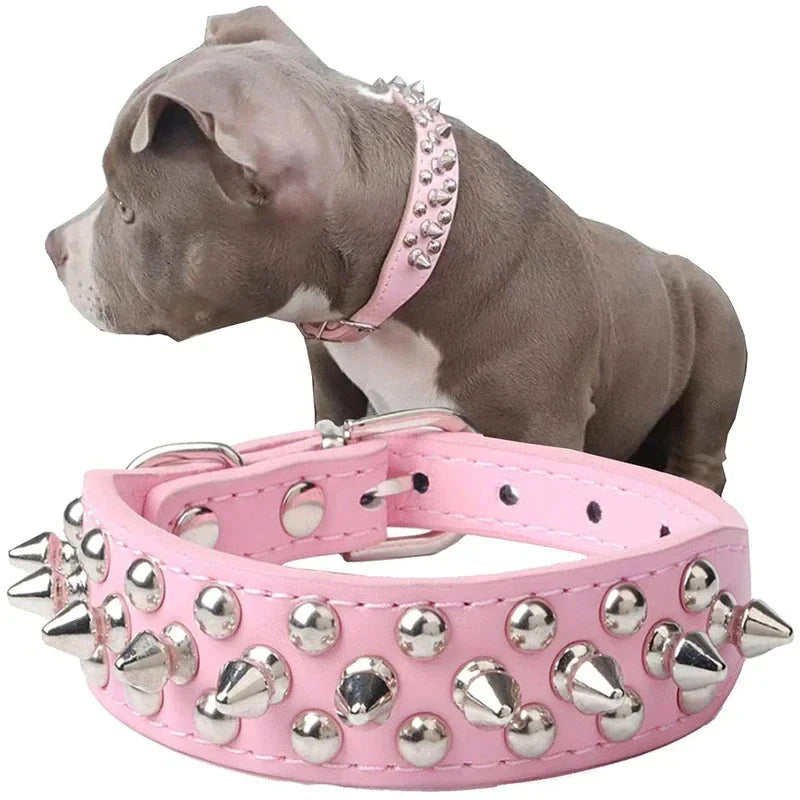 Spiked Studded Leather Dog Collar Rivets Pet Small Large Cat Pit Bull Adjustable Anti Spier