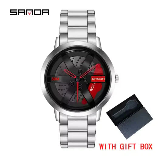 Men's 3D Car Wheel Sports Watch - Waterproof Quartz Anti Spier