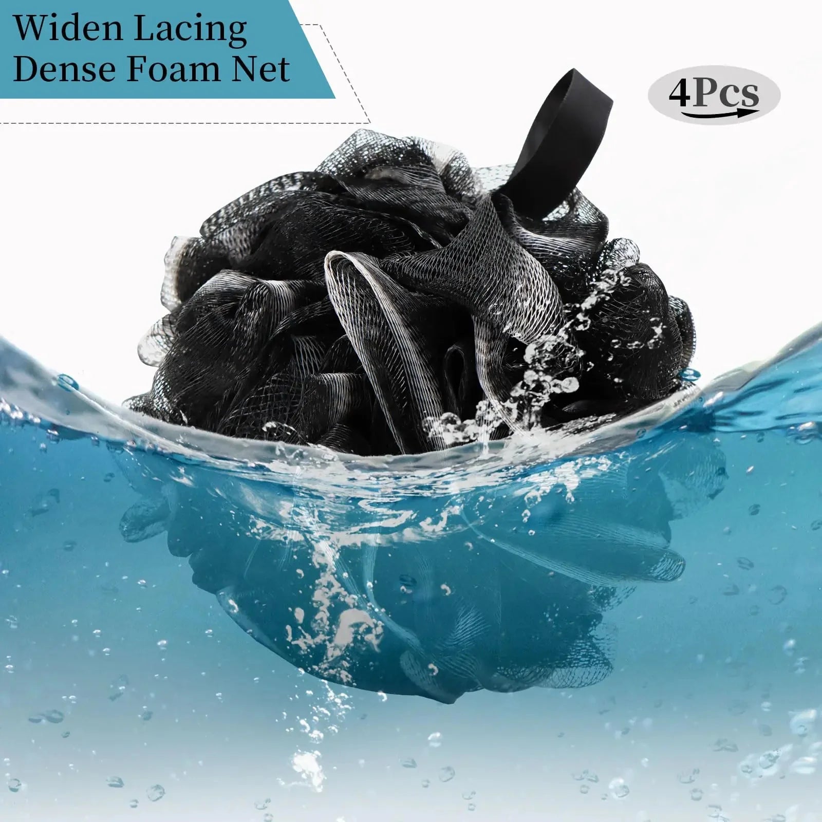 Bath Loofah Shower Sponge Body Back Scrubber Soft Mesh Shower Puffs Exfoliating Loofa for Women & Men Bath Accessories Cleaning Tool (4Pack 60G Black, Charcoal Black) 1 Count (Pack of 4) Anti Spier