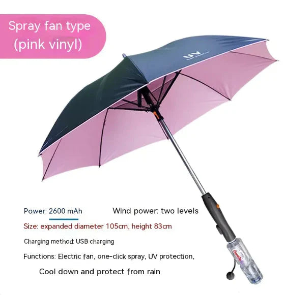 Cooling Spray Sun Umbrella With Fan And Sprinkler Anti Spier