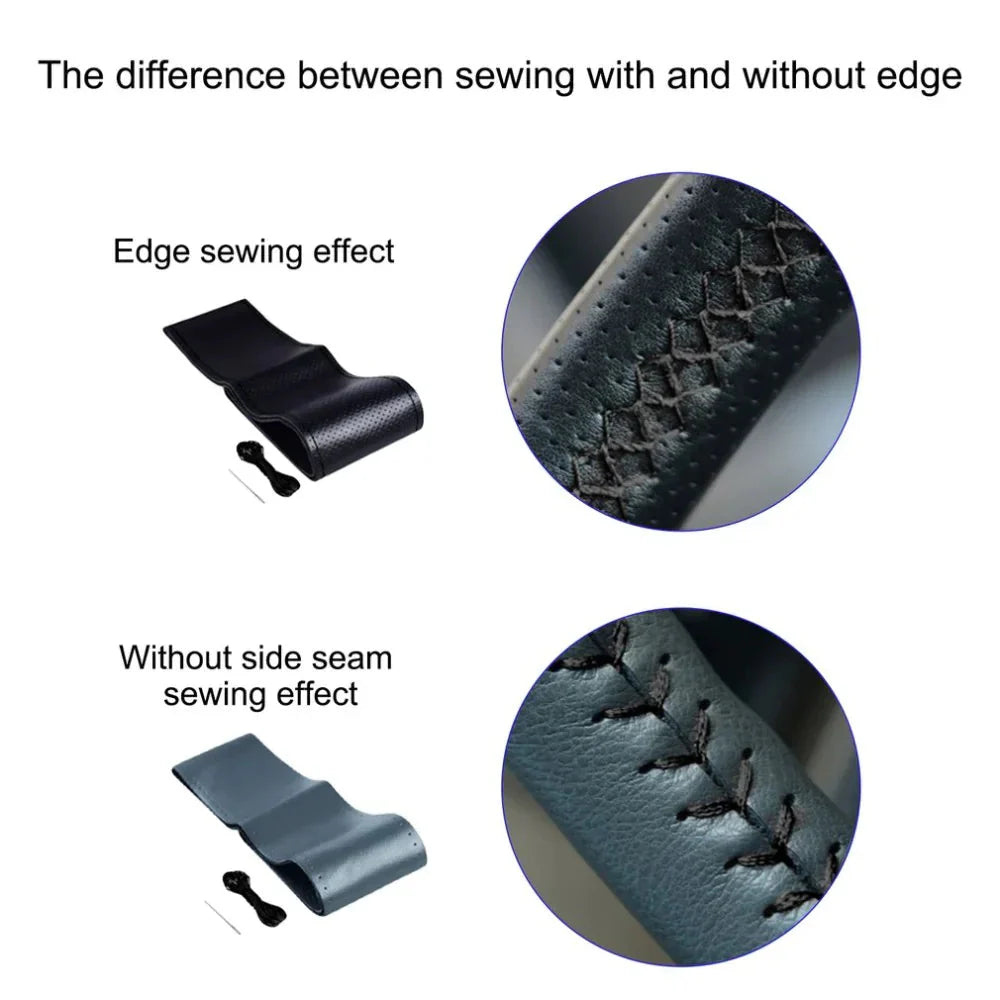 Genuine Leather DIY Car Steering Wheel Cover Anti-slip For 15"/38 cm Black US Anti Spier