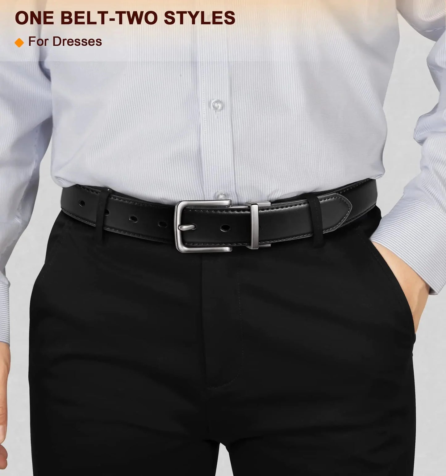 BULLIANT Men's Belt,Reversible Belt 1.25" For Gift Mens Casual Golf Dress pants shirts,One Reverse For 2 Sides Black/Antique Coffee1033 34"-36"Waist Adjustable Anti Spier