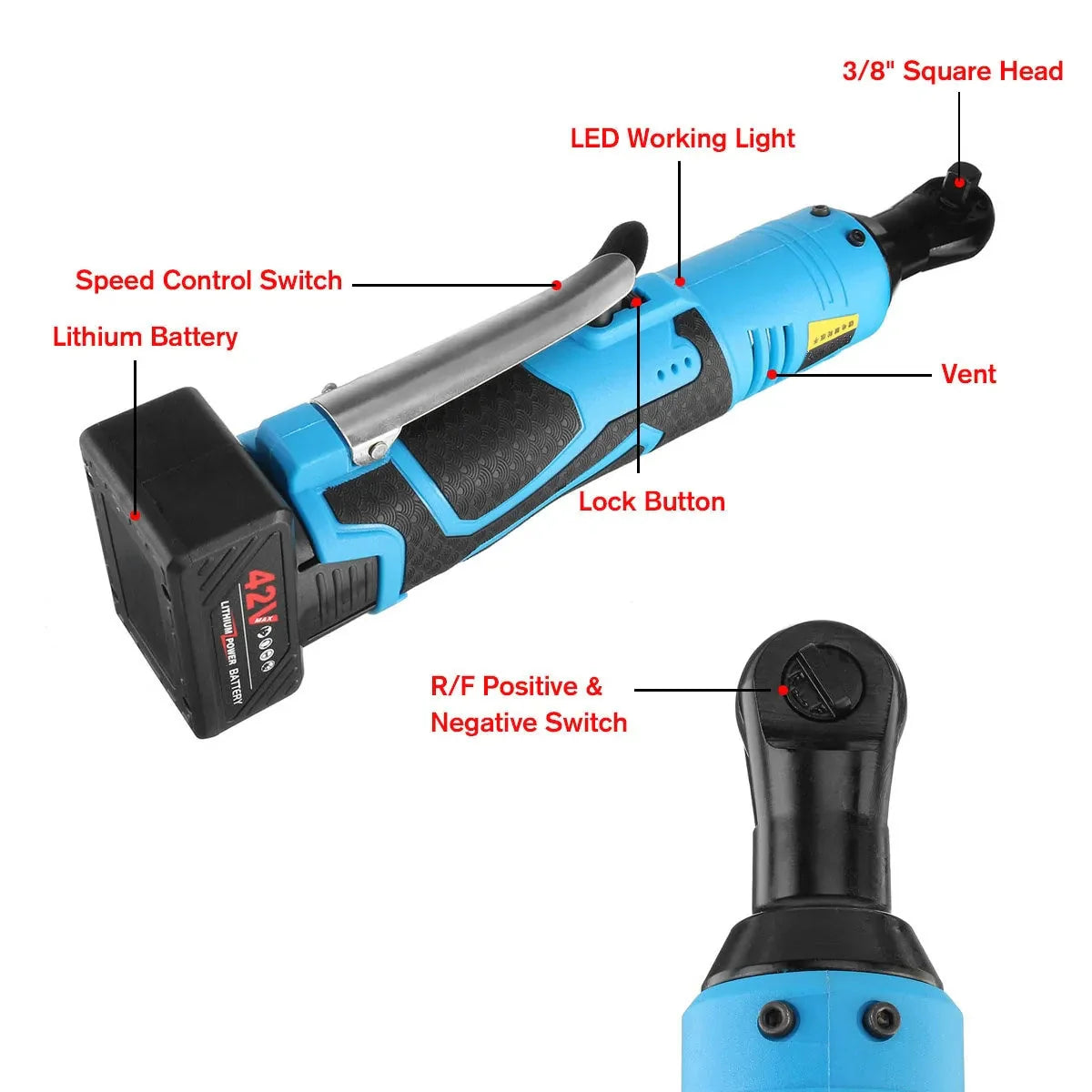 Electric Wrench 3/8" Cordless Ratchet 42V Anti Spier