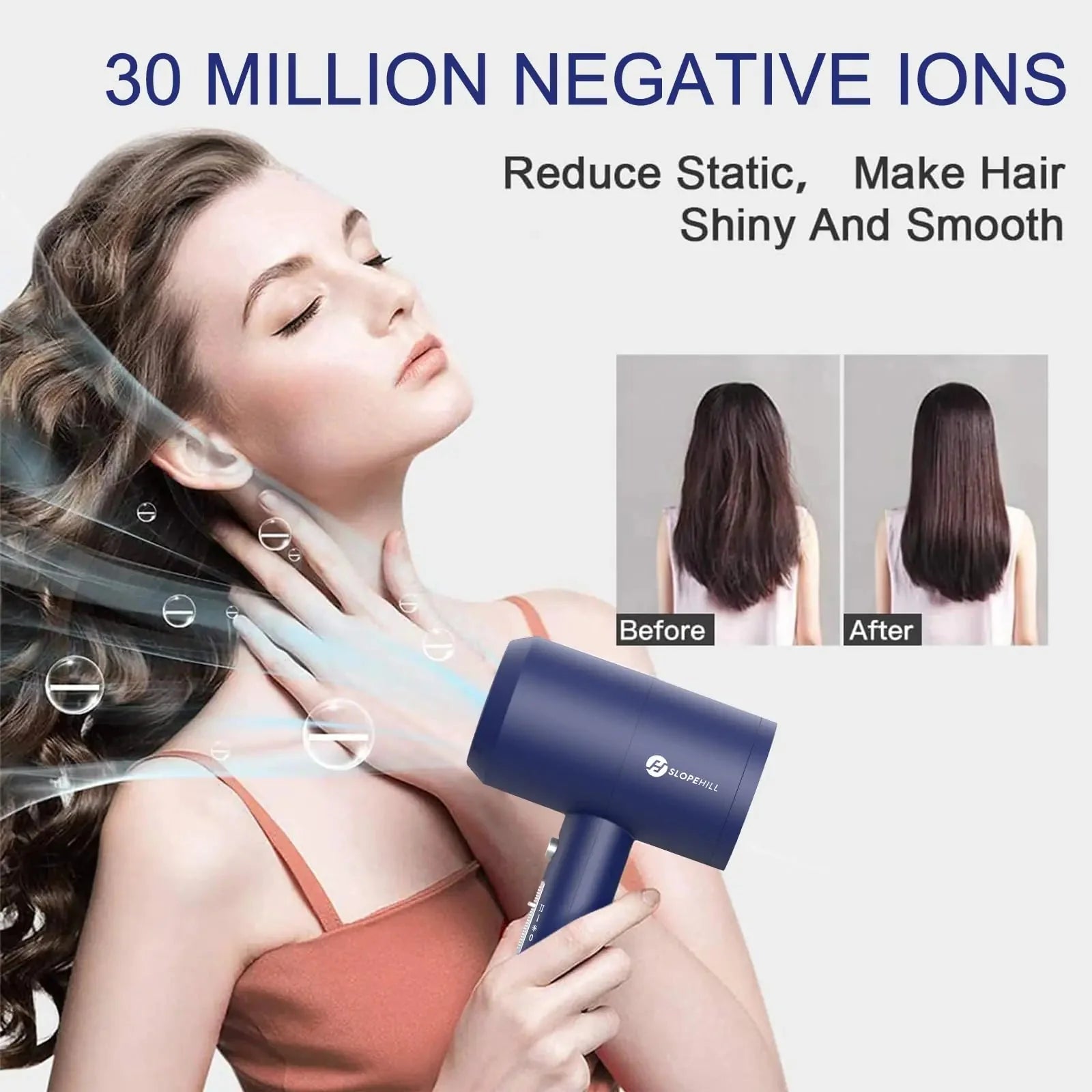 Slopehill Professional Ionic Hair Dryer, Powerful 1800W Fast Drying Low Noise Blow Dryer with 2 Concentrator Nozzle 1 Diffuser Attachments for Home Salon Travel (Prussian Blue) Prussian Blue Anti Spier