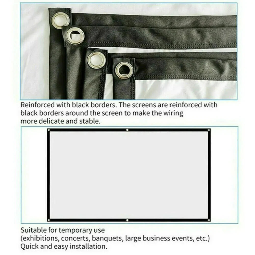 Portable Foldable Projector Screen 16:9 HD Outdoor Home Cinema Theater 3D Movie Anti Spier