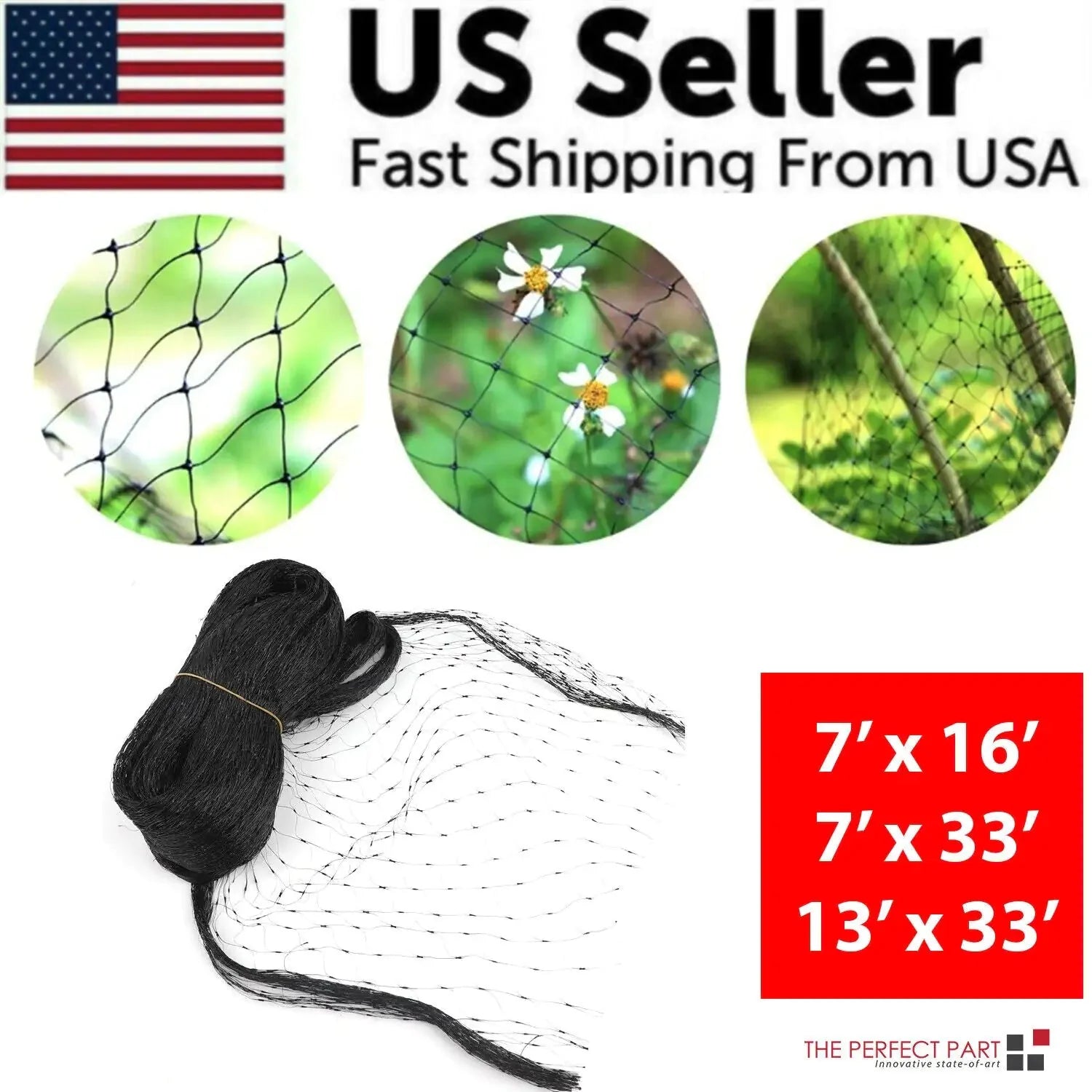 33FT Anti Bird Netting Pond Net Protection Tree Crops Plants Fruits Garden Mesh Anti Spier