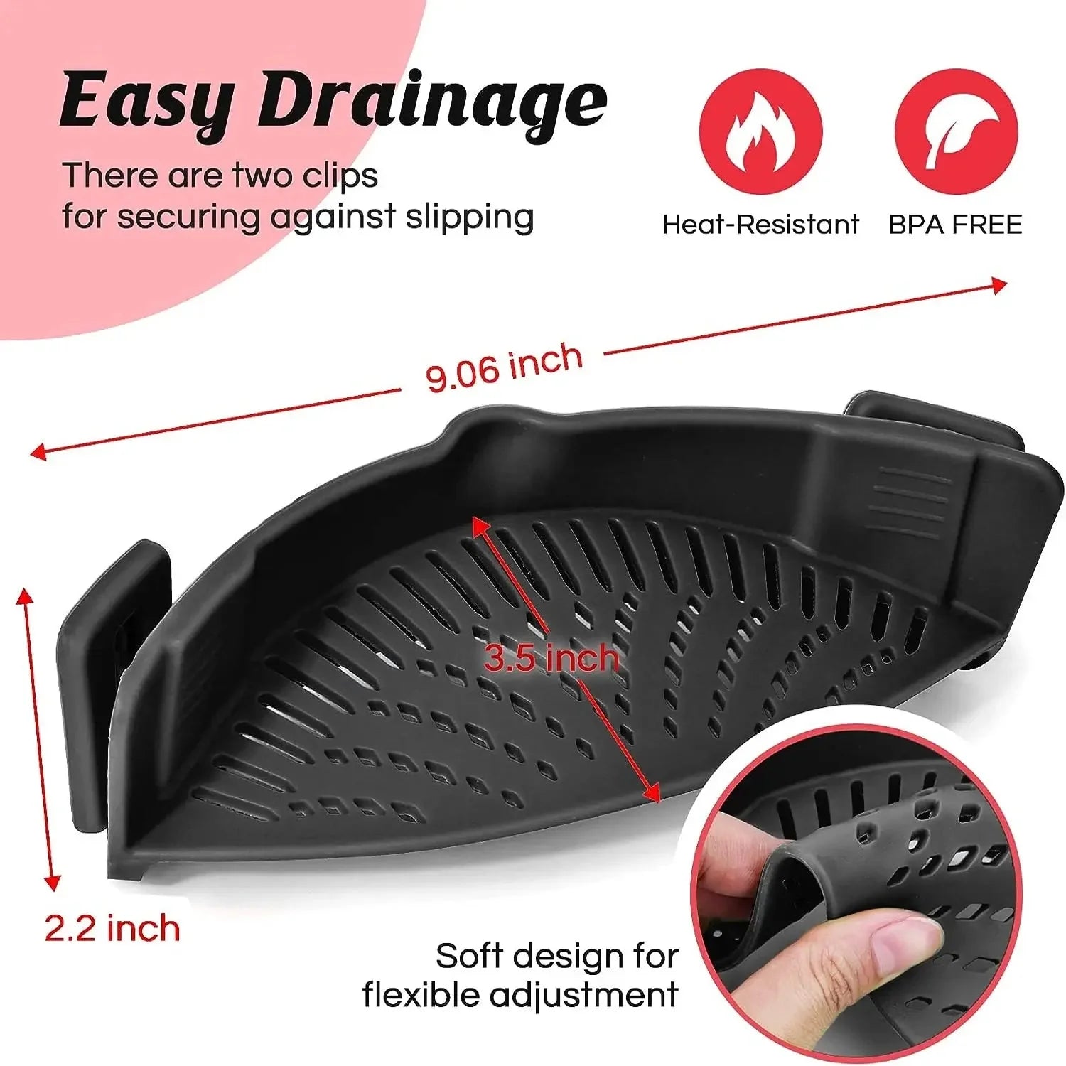 Multi-Functional Silicone Clip-On Strainer Anti Spier