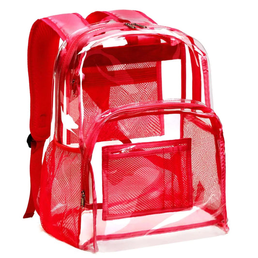 Vorspack Clear Backpack Heavy Duty - PVC Transparent Backpack Large Clear Book Bag for College Work Red Anti Spier