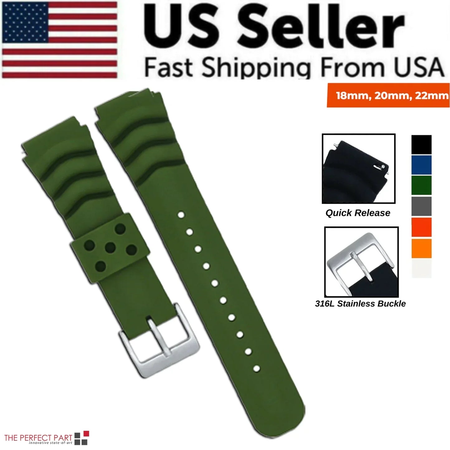 18mm 20mm 22mm Soft Silicone Watch Band Divers Replacement Strap Quick Release - Anti Spier 