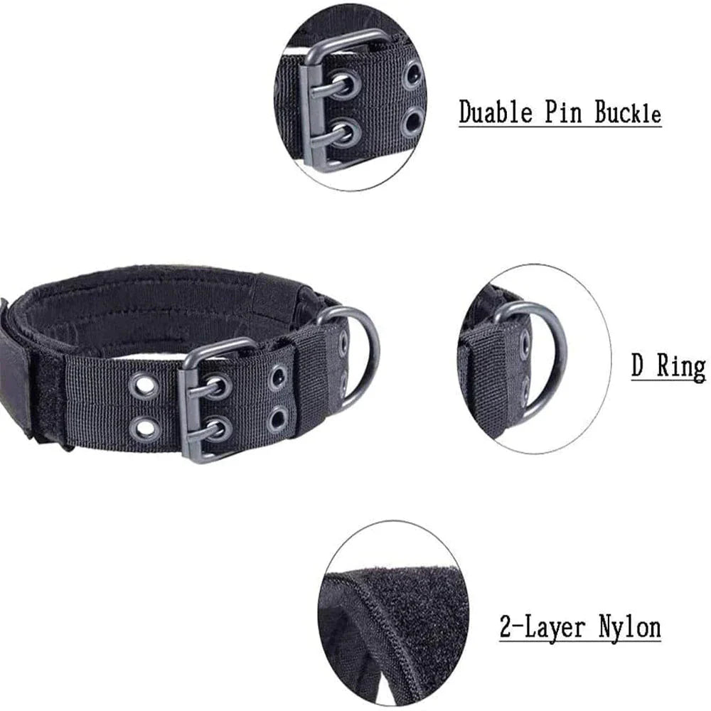 2" Wide Tactical Heavy Duty Nylon Large Dog Collar K9 Military With Metal Buckle Anti Spier