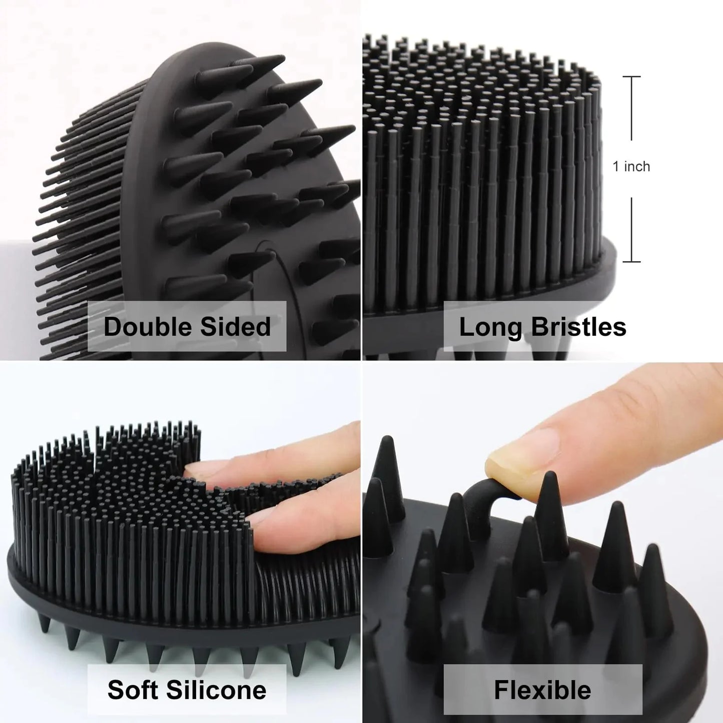 Upgrade Body Scrubber and Hair Shampoo Brush, All in One, Premium Silicone Loofah, Exfoliating Body Brush, Shower Scrubber for Body, Scalp Massager for Women, Men, Pet (1PC Black) Anti Spier