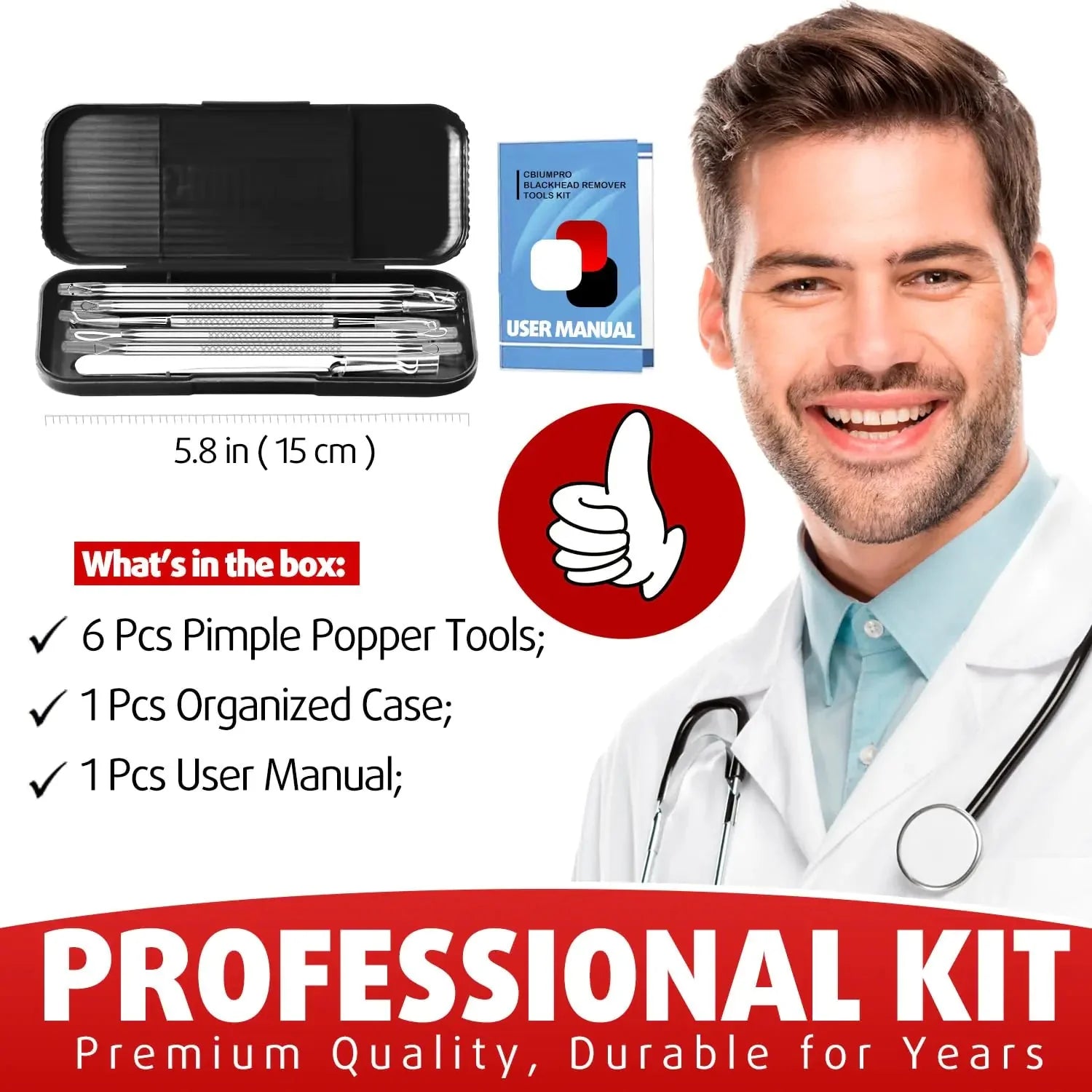 Cbiumpro Blackhead Remover Tools, Pimple Popper Tool Kit, Blackhead Extractor Tool, Zit Popper Tool, Professional Pimple Extractor Tool for Blackhead, Acne, Whitehead, Comedone on Nose - with Case Pimple Popper Tools 6 Pack - Cool Black Anti Spier