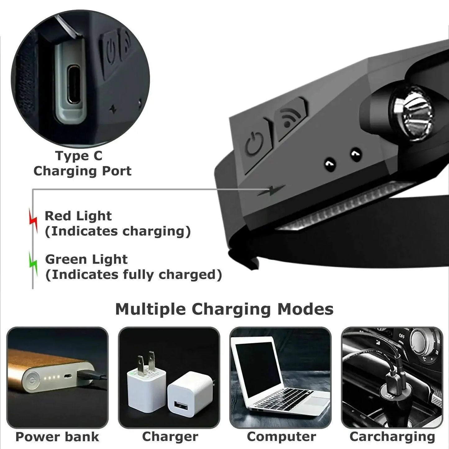 COB LED Headlamp USB Rechargeable Headlight Torch Work Light Bar Head Band Lamp Anti Spier