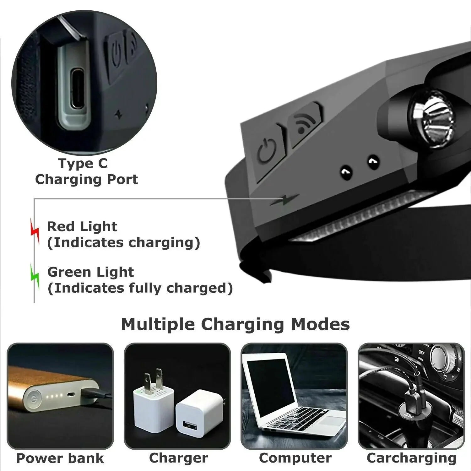 COB LED Headlamp USB Rechargeable Headlight Torch Work Light Bar Head Band Lamp Anti Spier