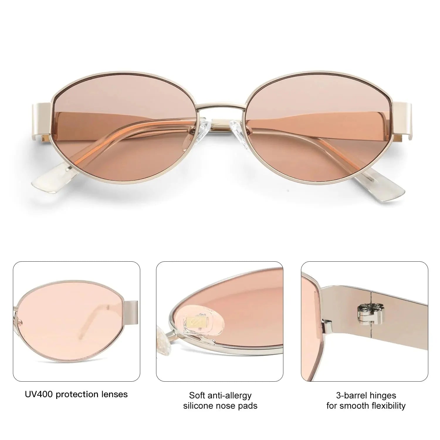 SOJOS Retro Oval Sunglasses for Women Men Trendy Sun Glasses Classic Shades UV400 Protection SJ1217 Light Gold/Light Brown Anti Spier