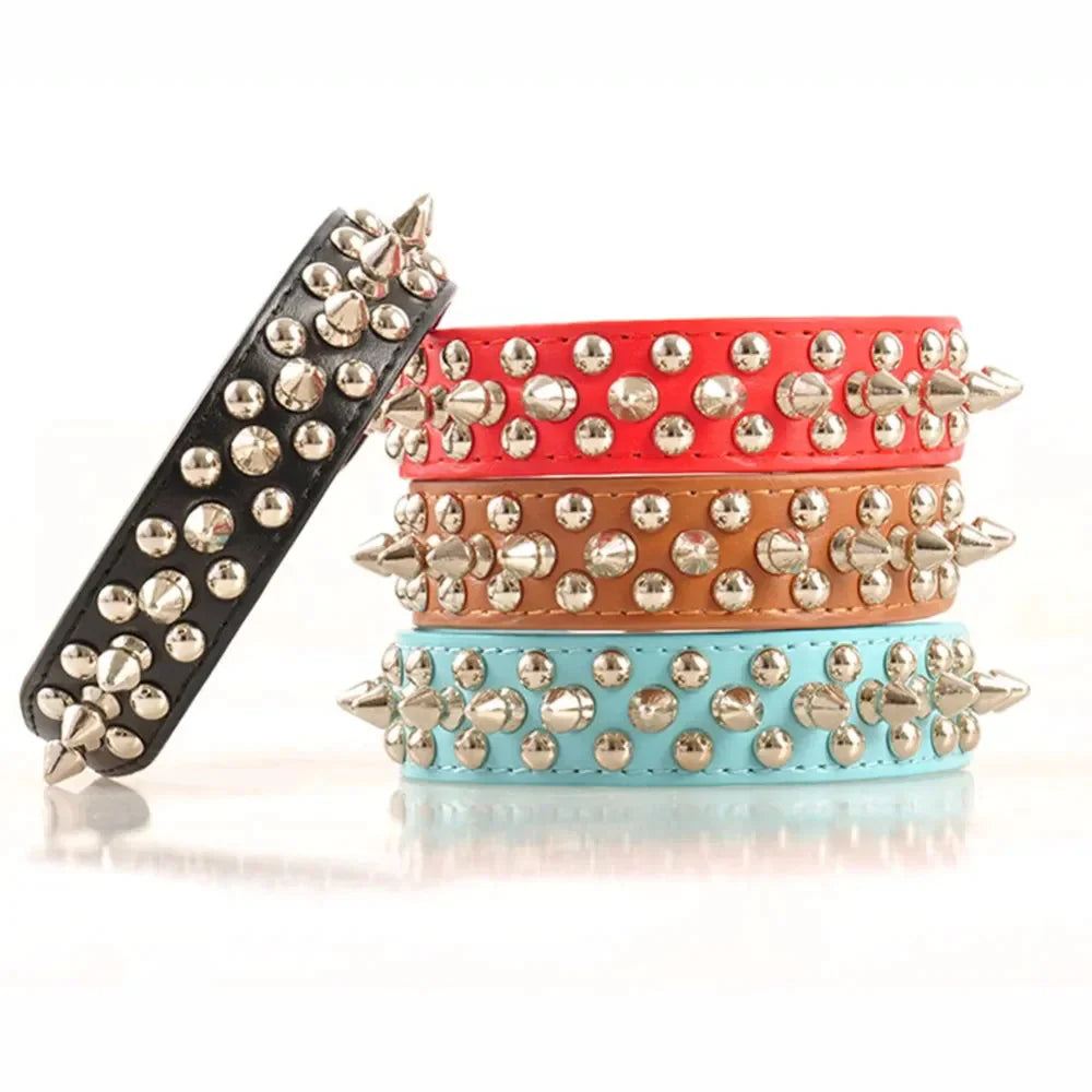 Spiked Studded Leather Dog Collar Rivets Pet Small Large Cat Pit Bull Adjustable Anti Spier