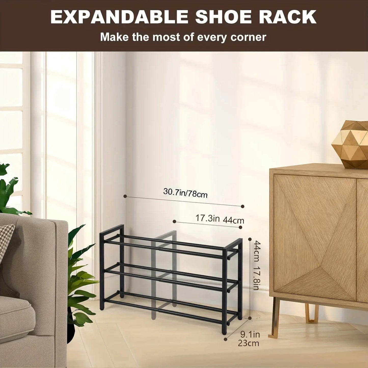 Expandable 3-Tier Metal Shoe Rack Anti Spier