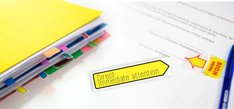 25 Ct. 1" x 1.7" Yellow Color Printed Sign Here Flags w/ Dispenser (2/Pack) Anti Spier