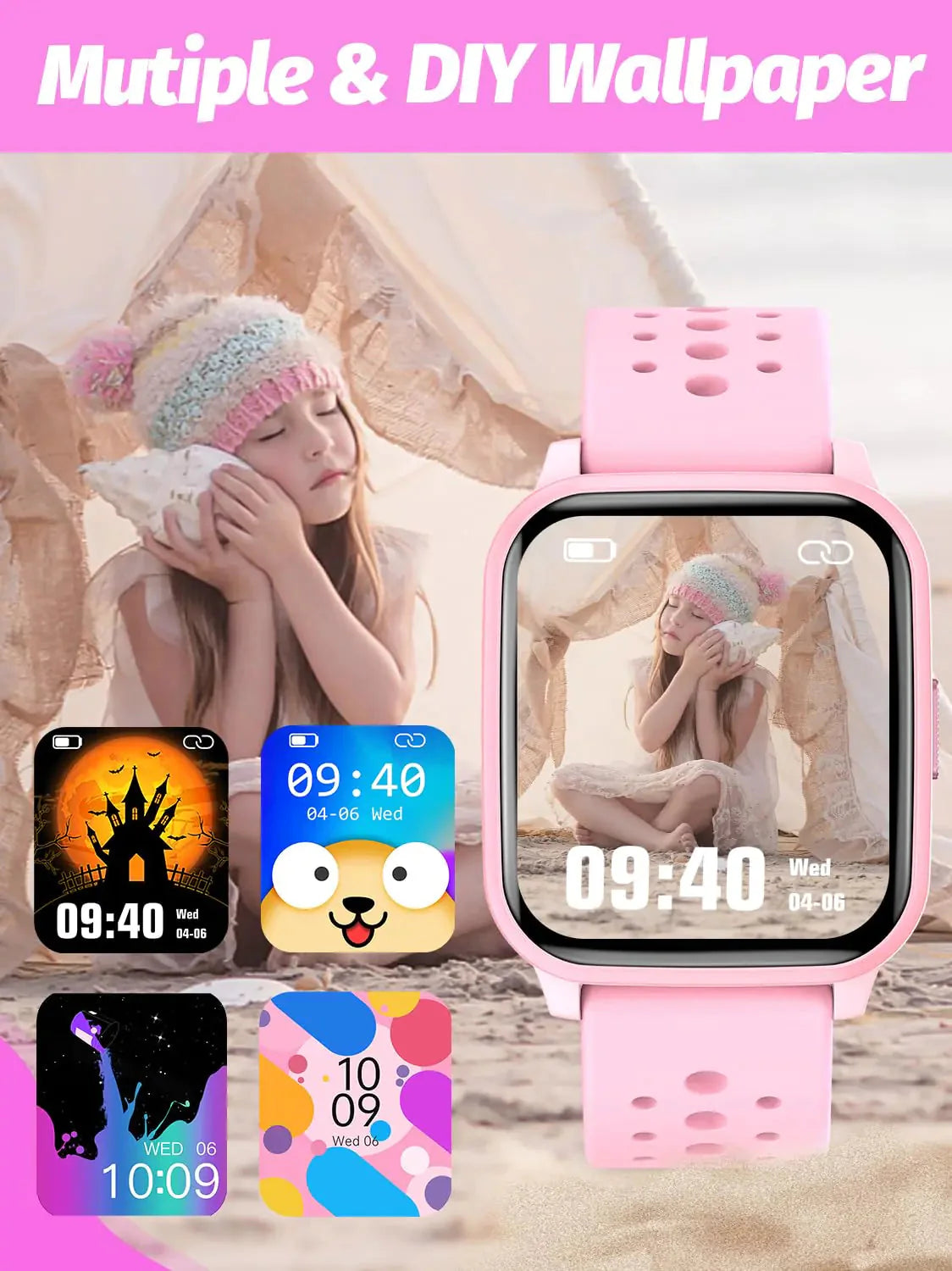 Kids Smart Watch Girls Boys, Smart Watch for Kids Game Smart Watch Gifts for 4-16 Years Old with Sleep Mode 20 Sports Modes 5 Games Pedometer Birthday Gift for Boys Girls (Pink) Pink Anti Spier