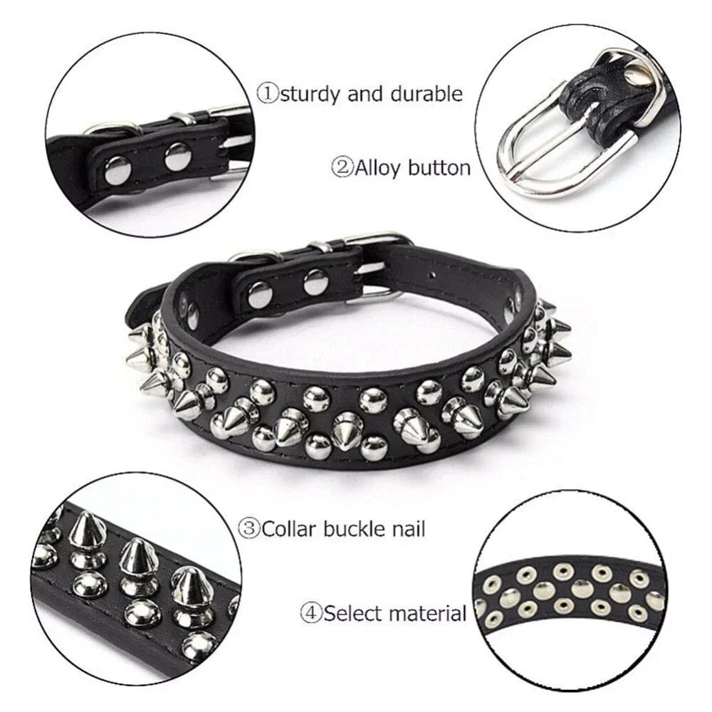 Spiked Studded Leather Dog Collar Rivets Pet Small Large Cat Pit Bull Adjustable Anti Spier