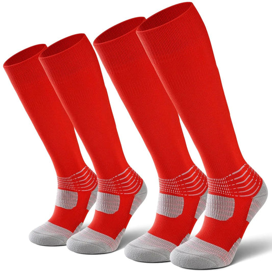 IRAMY Compressive Soccer Socks Ankle Compression Support Coolmax Wicking Anti-Slip Football Baseball Softball 1/2/3 Packs Small Red-two Packs Anti Spier
