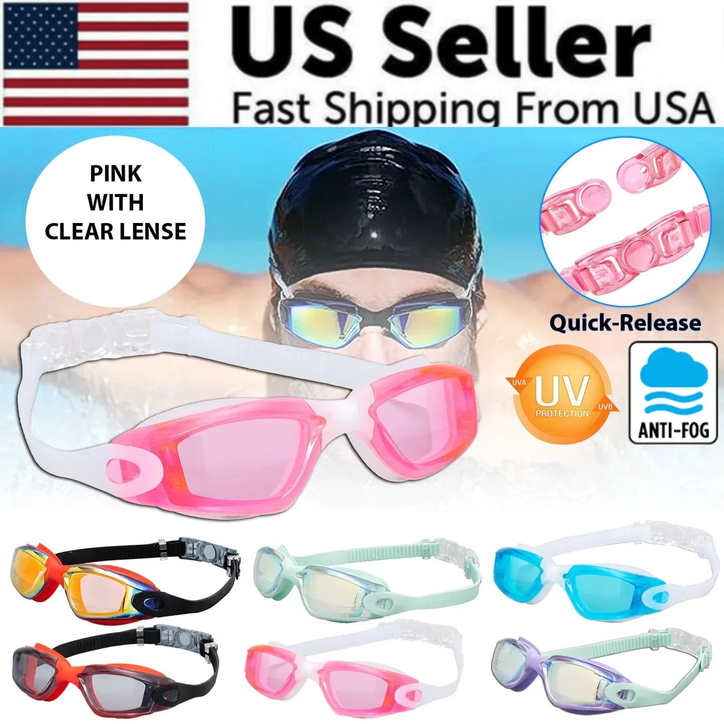 Clear Comfortable Swimming Goggles UV- Anti-Fog Swim Glasses Mirror Adult & Kids Anti Spier