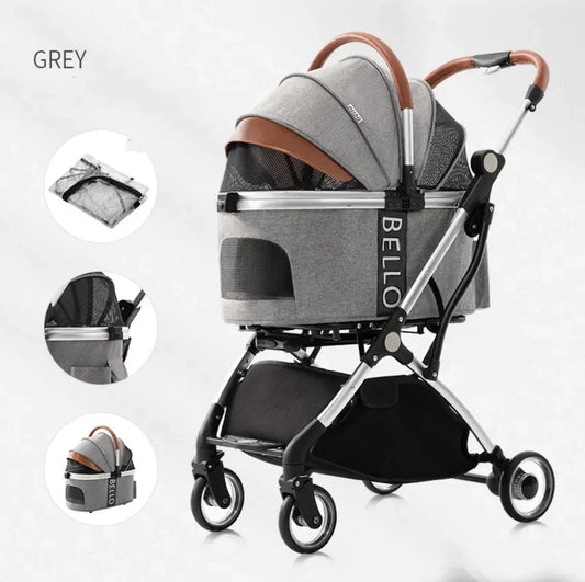 Foldable Four-Wheel Pet Stroller Anti Spier