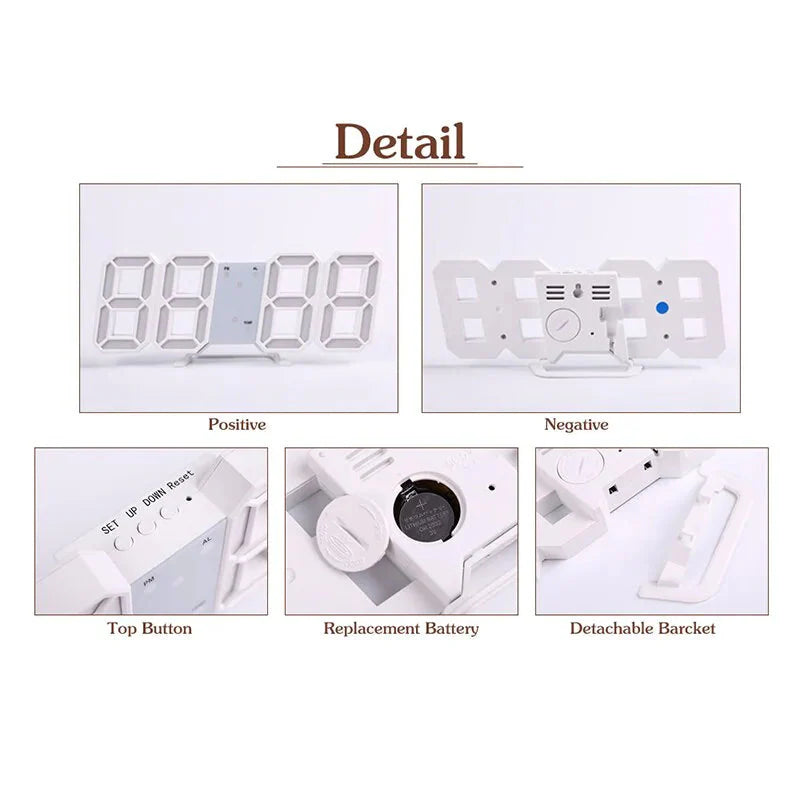 Digital 3D LED Big Wall Desk Alarm Clock Snooze 12/24 Hours Auto Brightness USB Anti Spier