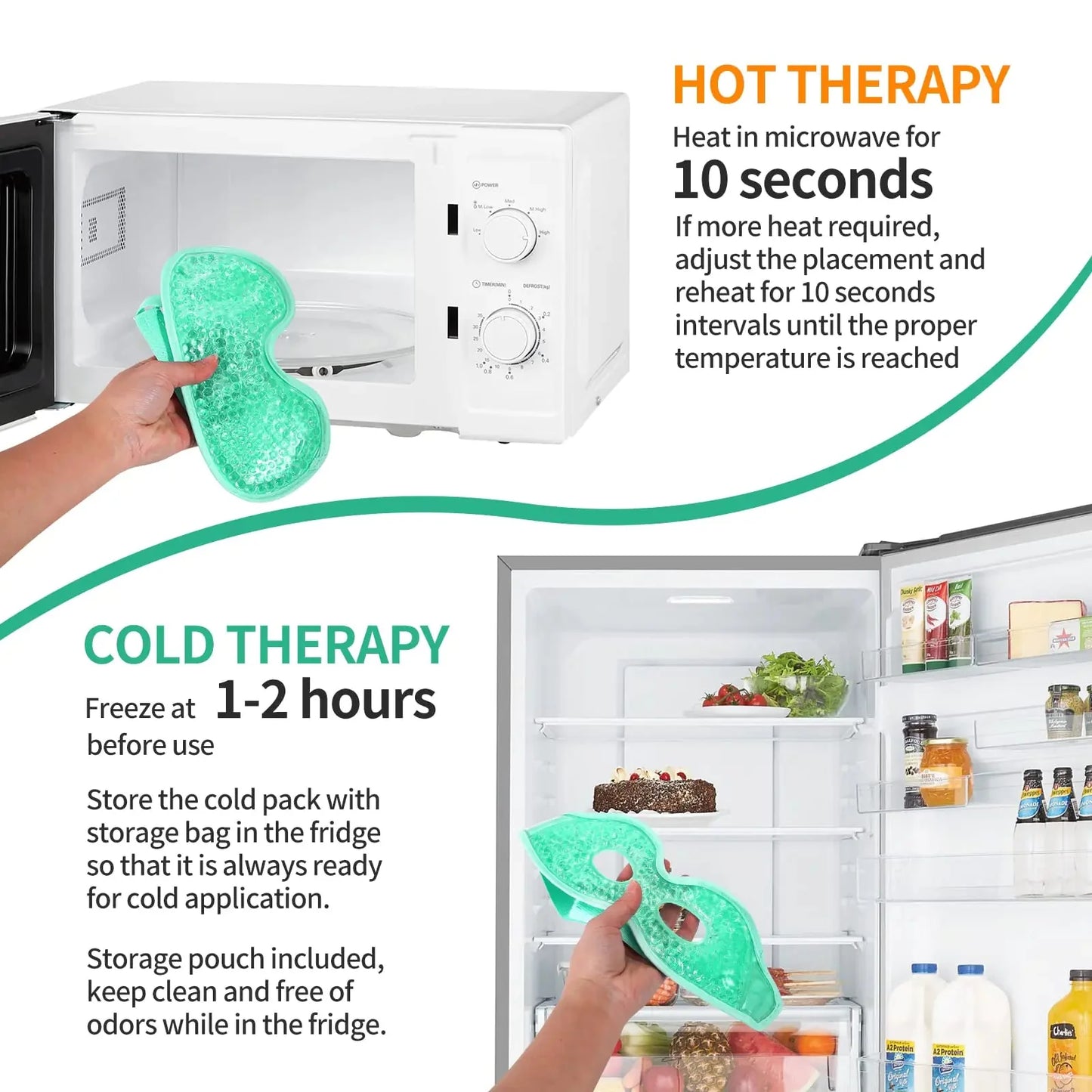 2PCS Gel Eye Mask Reusable Hot Cold Therapy Gel Bead Eye Mask for Puffiness /Dark Circles/Eye Bags /Dry Eyes/Headaches/Migraines/Stress Relief, Cooling Eye Mask Hot/Cold Compress Eye Mask (Green) Green Anti Spier