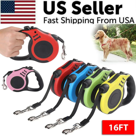 16.5FT Automatic Retractable Dog Leash Pet Collar Automatic Walking Lead Free US Anti Spier