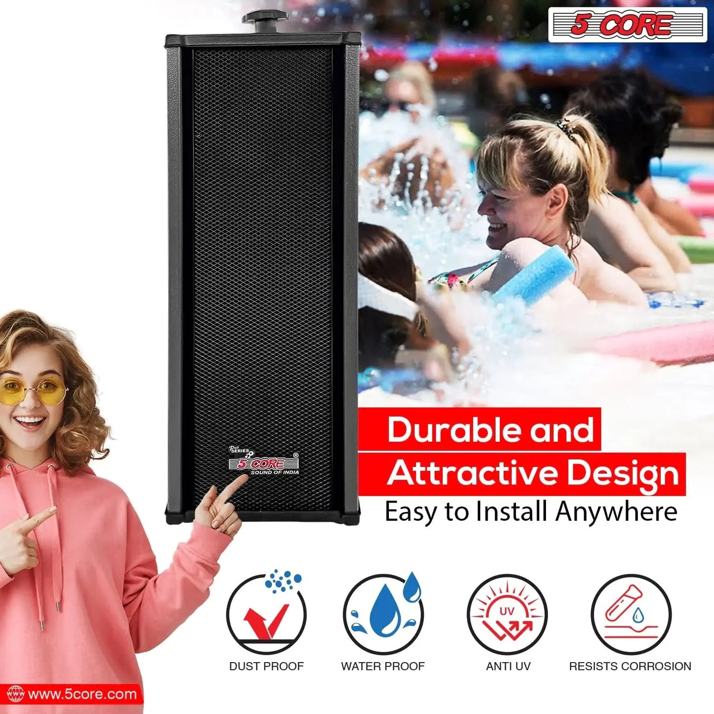 5Core Outdoor Speakers Stereo In Wall 100W Peak Passive Home Audio System Anti Spier