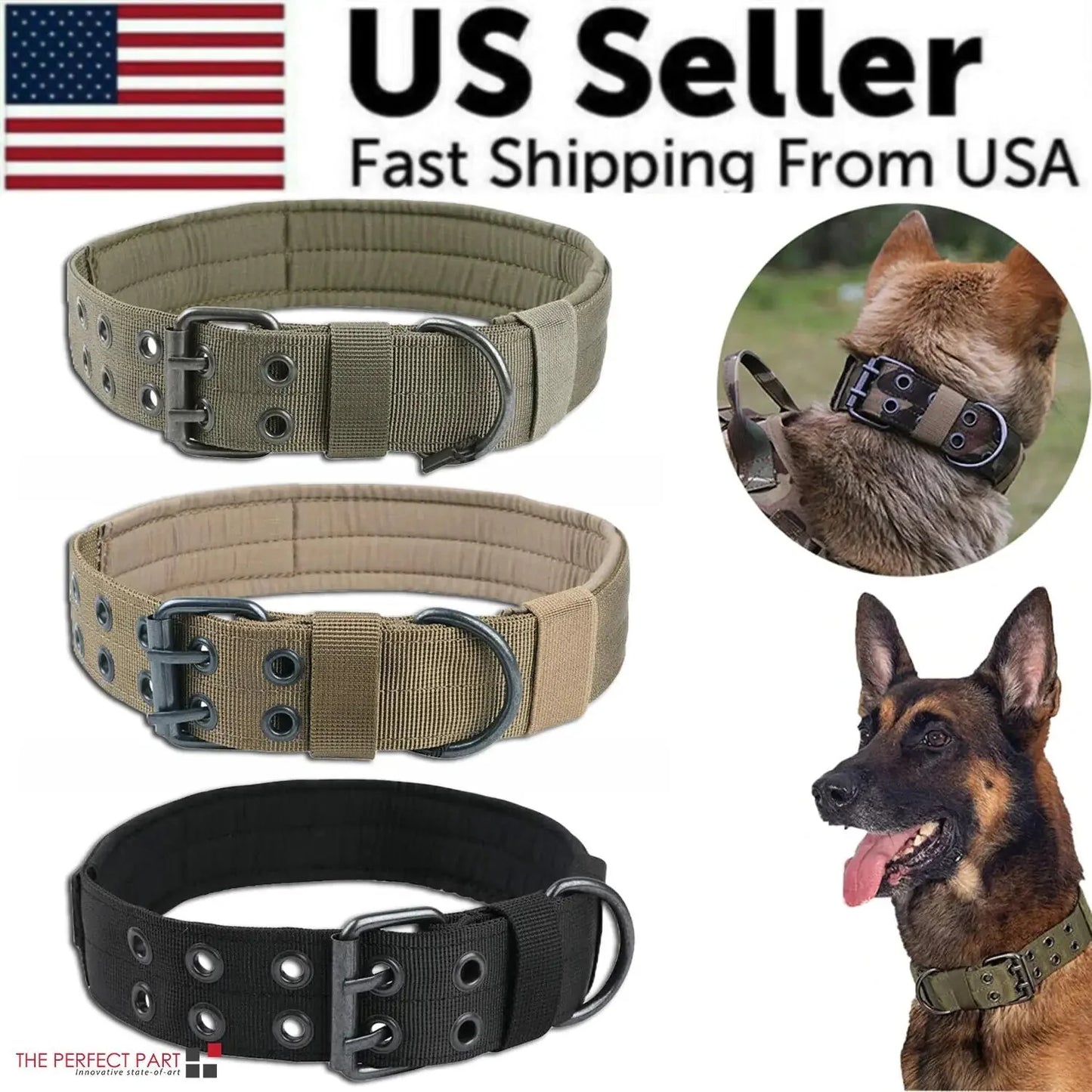 2" Wide Tactical Heavy Duty Nylon Large Dog Collar K9 Military With Metal Buckle Anti Spier