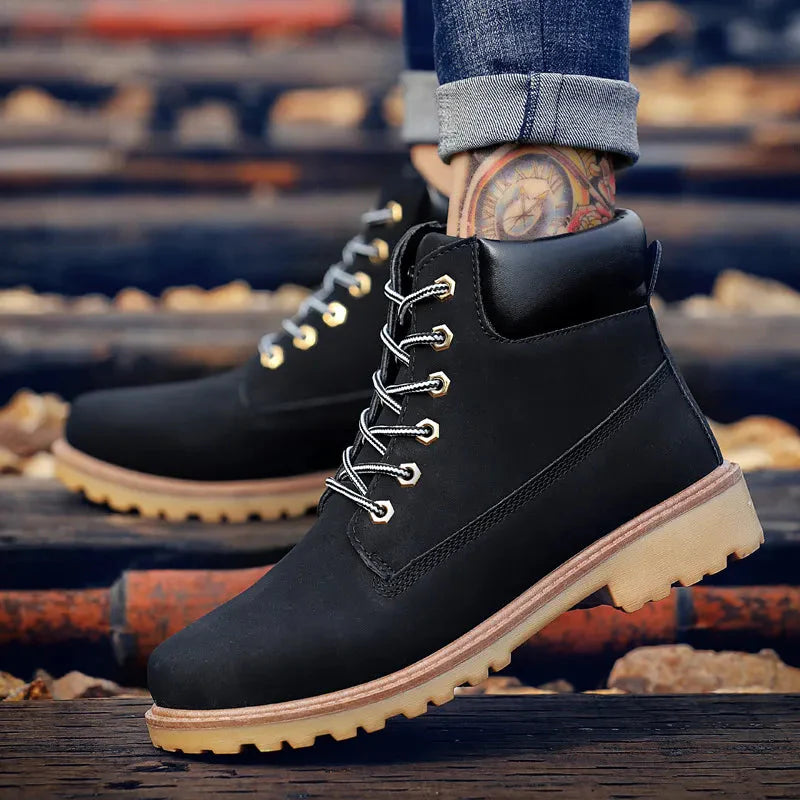 Men's PU Leather High-Top Snow Boots Anti Spier